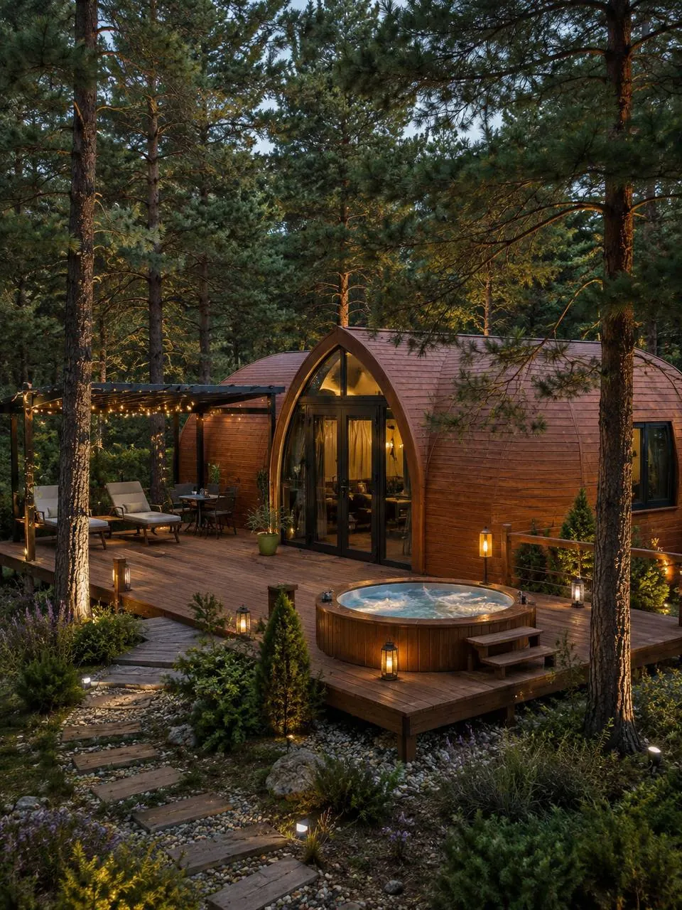Модульний будинок GoodWoodHome у вечірньому освітленні